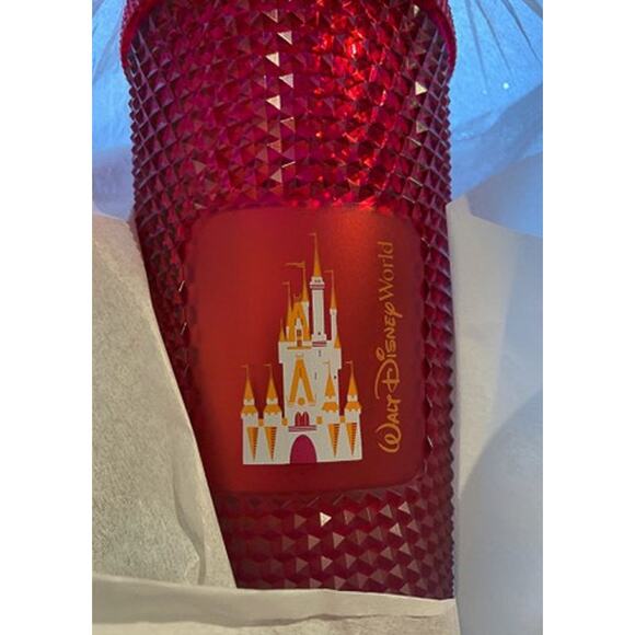 Disney World Parks Limited Edition Starbucks Red Geometric Tumbler w/Straw NEW - Picture 6 of 9